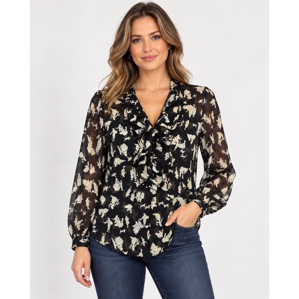 Anthropologie HD in Paris Blouse print of historical dancing figures women's S